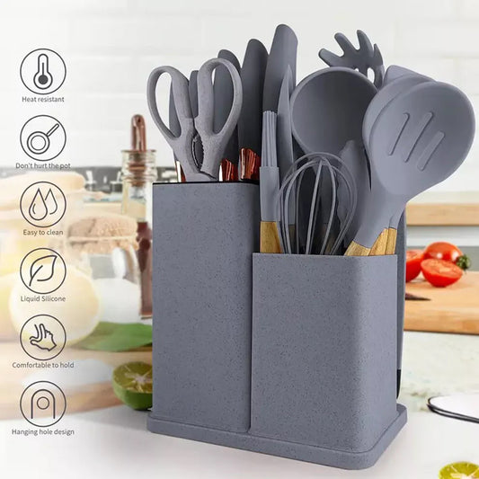 19Pcs Set Non-Stick Silicone Kitchen Utensil Spatula Spoon Cooking Cookware Gift
