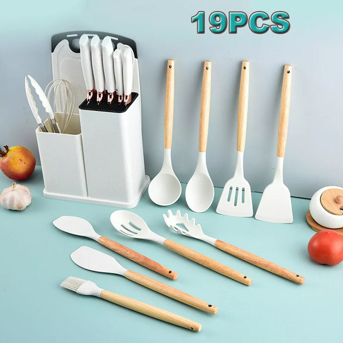 19Pcs Set Non-Stick Silicone Kitchen Utensil Spatula Spoon Cooking Cookware Gift