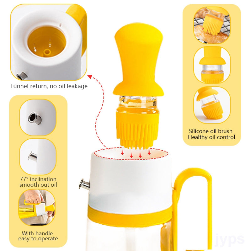 2 in 1 Oil Dispenser with Silicon Brush BBQ Oil Spray Glass Bottle Silicone for Barbecue Cooking Seasoning Bottle Kitchen Gadgets