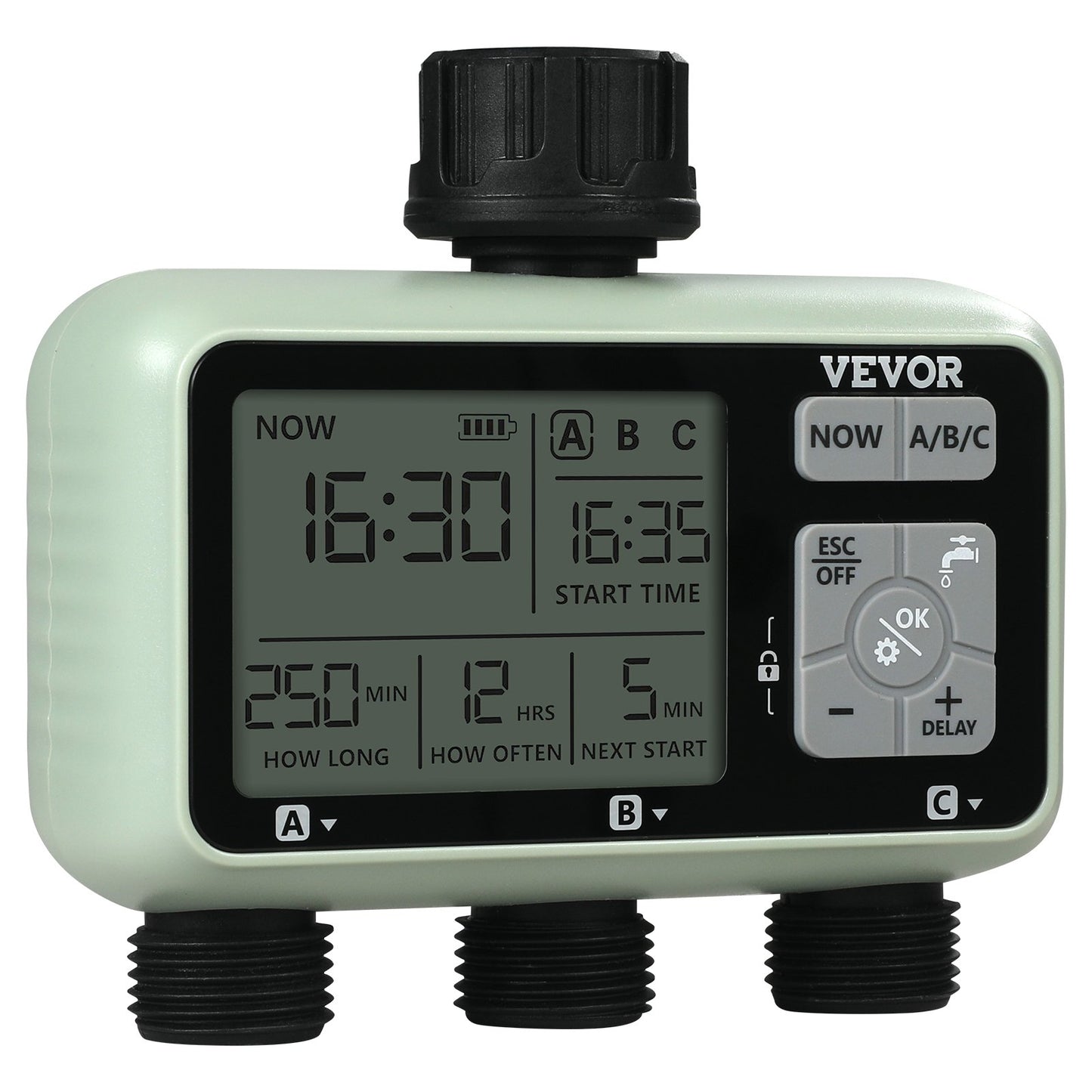 Water Timer, 3 Outlets, Hose Watering Sprinkler Timer, with 3 Independent Watering Zone LCD Display Rain Delay Mode Manual Mode 360 Brass Inlet Metal Filter, IPX6 Waterproof for Yard Watering