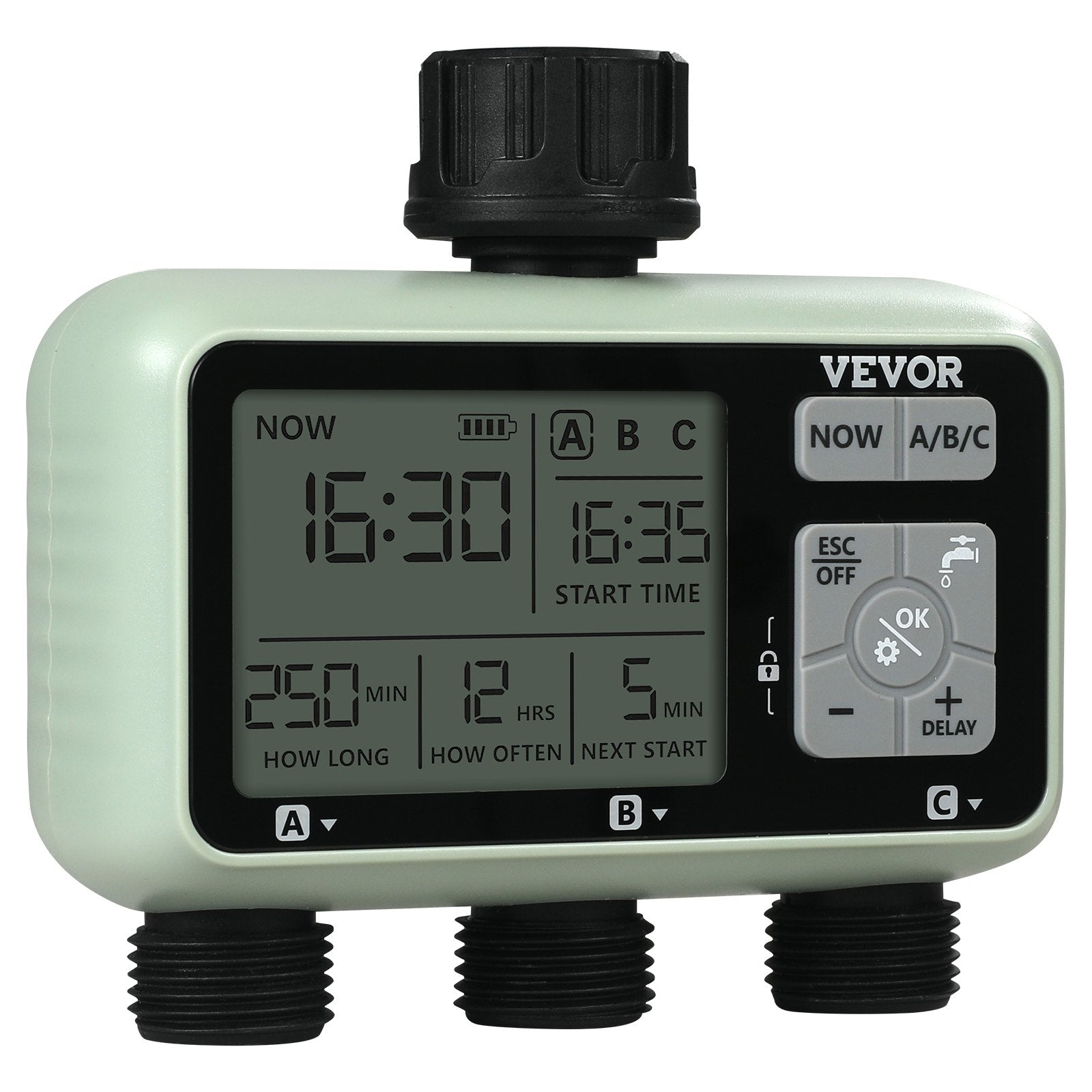 Water Timer, 3 Outlets, Hose Watering Sprinkler Timer, with 3 Independent Watering Zone LCD Display Rain Delay Mode Manual Mode 360 Brass Inlet Metal Filter, IPX6 Waterproof for Yard Watering