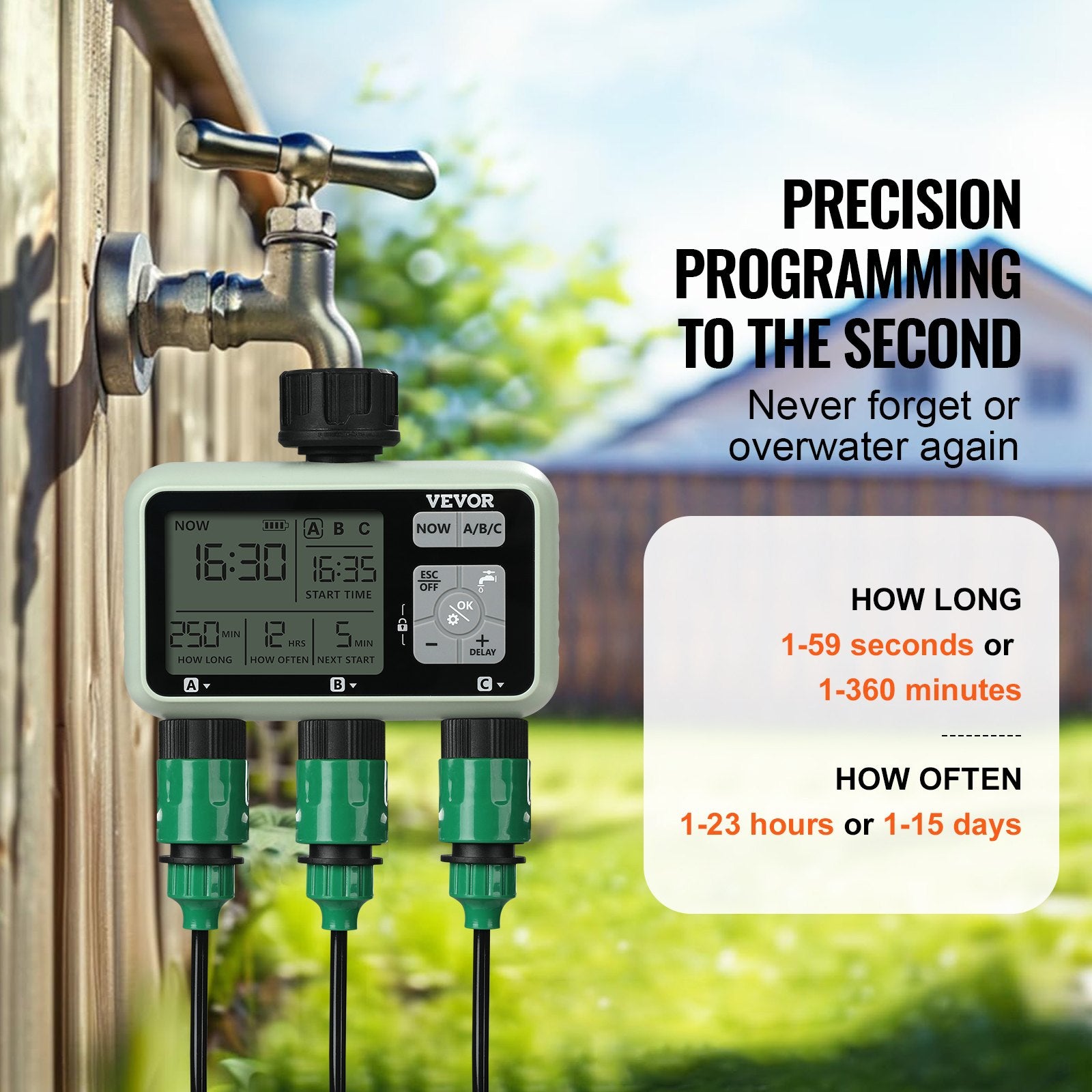 Water Timer, 3 Outlets, Hose Watering Sprinkler Timer, with 3 Independent Watering Zone LCD Display Rain Delay Mode Manual Mode 360 Brass Inlet Metal Filter, IPX6 Waterproof for Yard Watering