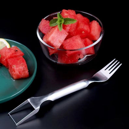 2 in 1 Watermelon Fork Slicer Multi-Purpose Stainless Steel Watermelon Slicer Cutter Kitchen Fruit Cutting Fork Fruit Divider Kitchen Gadgets