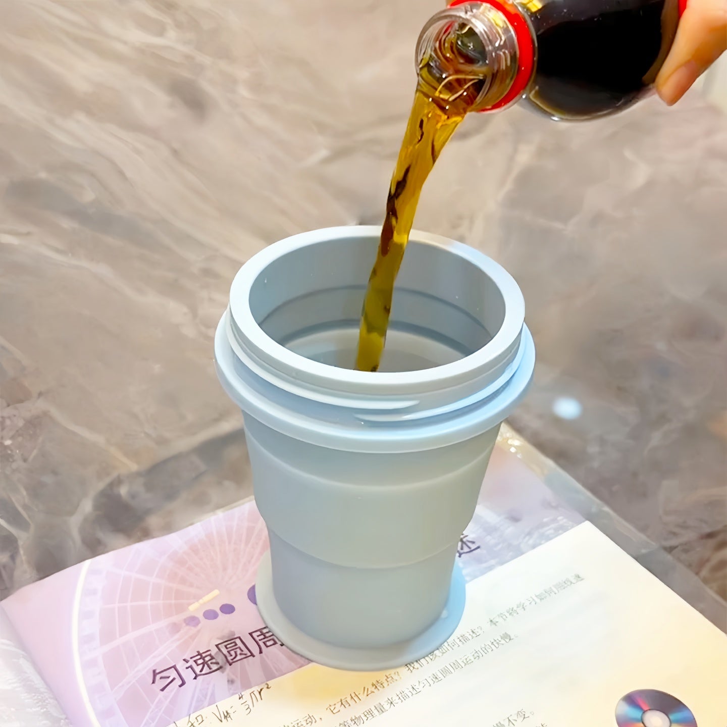 Foldable Ice Ball Cup Ice Mold and Water Bottle 2In1 Silicone Portable Ice Making Cup for Coffee Juice Drinks