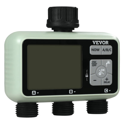 Water Timer, 3 Outlets, Hose Watering Sprinkler Timer, with 3 Independent Watering Zone LCD Display Rain Delay Mode Manual Mode 360 Brass Inlet Metal Filter, IPX6 Waterproof for Yard Watering